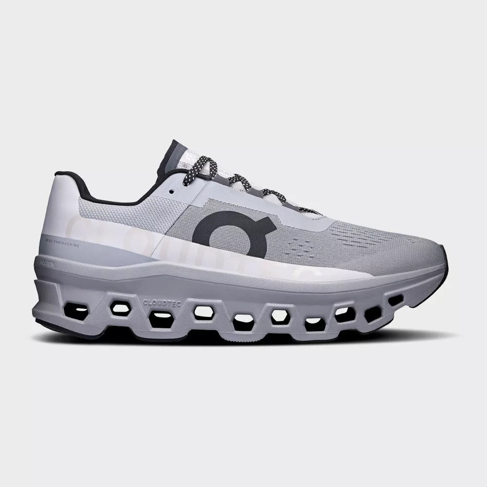 On Cloudmonster — Alloy/Silver